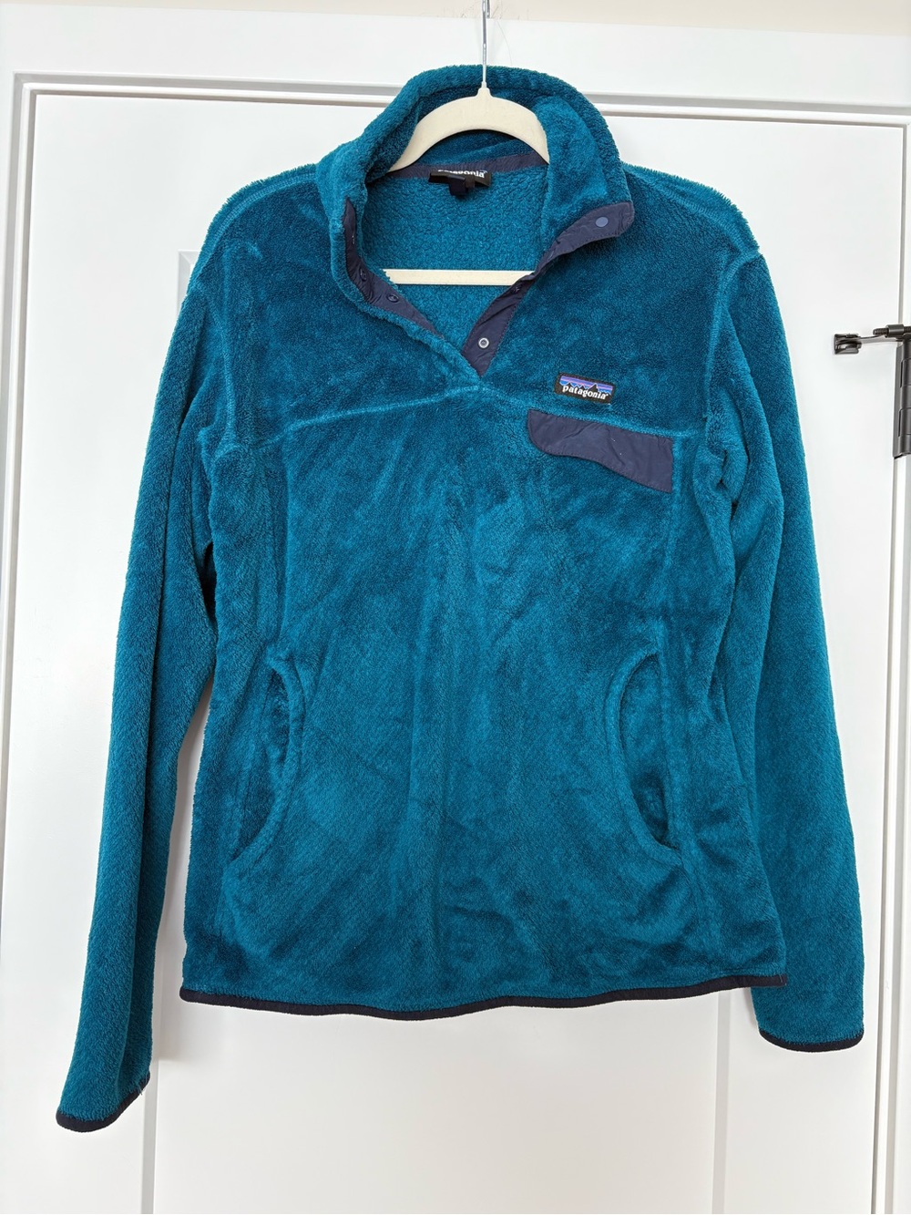 Patagonia Teal Blue Synchilla Fleece Pullover Collar - Picture 2 of 6